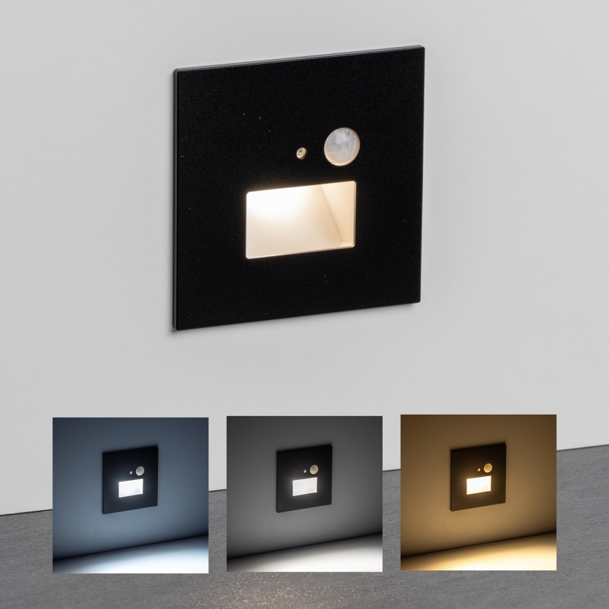 Brilagi - Luminaria LED para escalera con sensor de movimiento y sensor crepuscular JACK LED/1,5W/230V 3000/4000/6500K negro