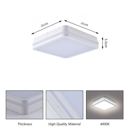 Brilagi - Luminaria LED para exterior BENE, 24 W, 230 V, 26 x 26 cm, blanca, IP54
