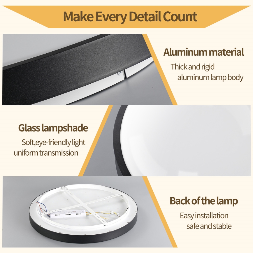 Brilagi - Luminaria LED regulable de techo GLASS POOL DOUBLE LED/60W/230V 3000-6000K 50 cm negra + mando a distancia