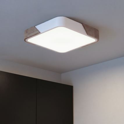 Brilagi - Luminaria de techo LED regulable PILANA LED/48W/230V 3000-6500K roble/blanco 42x42 cm + mando a distancia