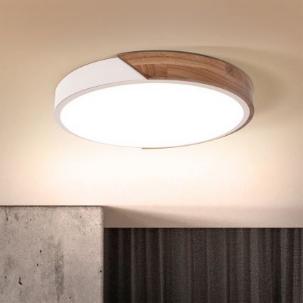Brilagi - Plafón de techo LED regulable PILANA LED/48W/230V 3000-6500K roble/blanco Ø 40 cm + mando a distancia