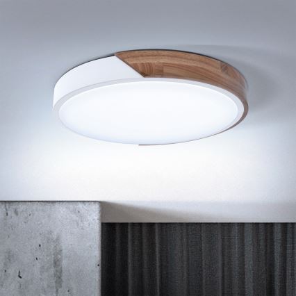 Brilagi - Plafón de techo LED regulable PILANA LED/48W/230V 3000-6500K roble/blanco Ø 40 cm + mando a distancia