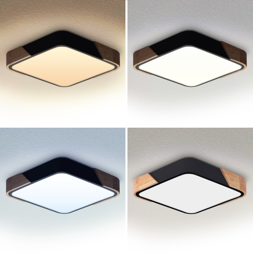 Brilagi - Lámpara de techo LED regulable PILANA LED/48W/230V 3000-6500K roble/negro 42x42 cm + mando a distancia
