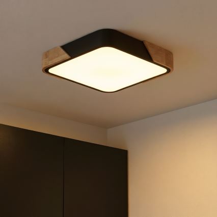 Brilagi - Lámpara de techo LED regulable PILANA LED/48W/230V 3000-6500K roble/negro 42x42 cm + mando a distancia
