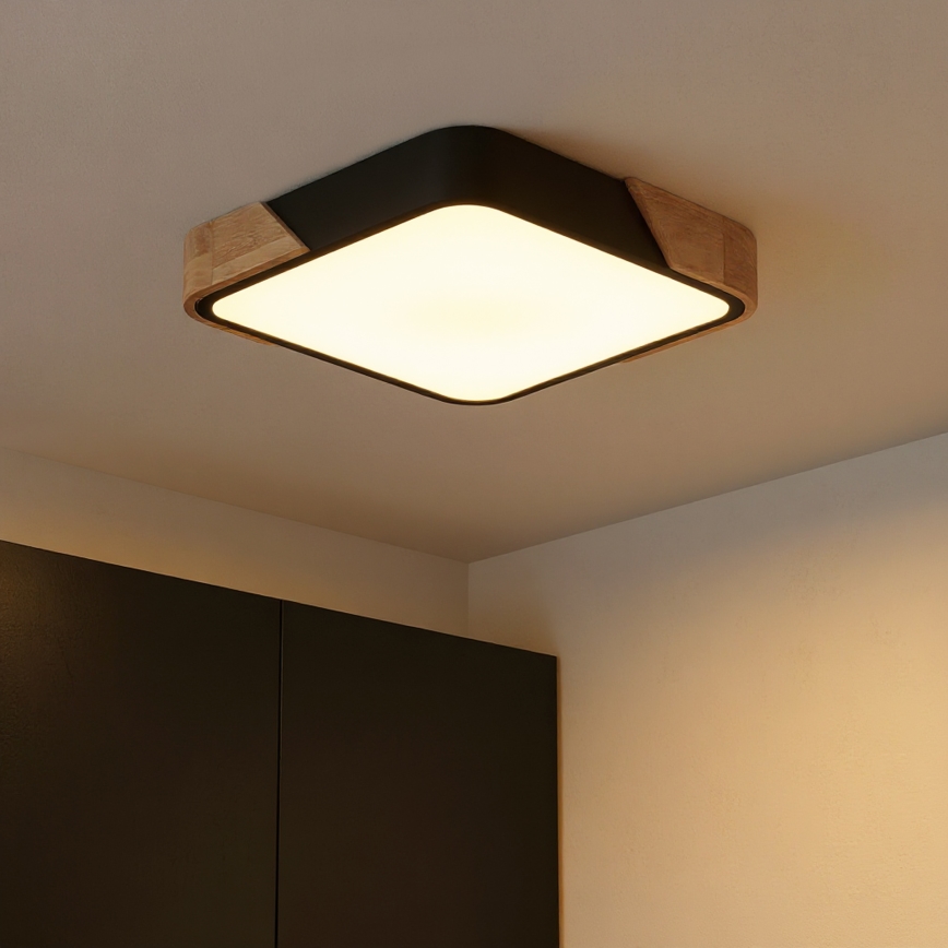Brilagi - Lámpara de techo LED regulable PILANA LED/48W/230V 3000-6500K roble/negro 42x42 cm + mando a distancia