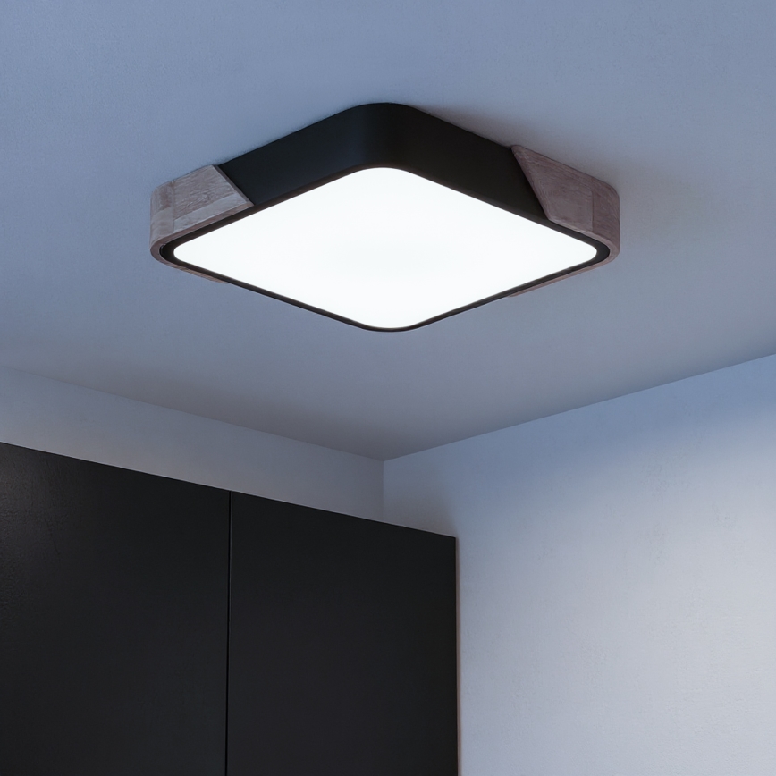 Brilagi - Lámpara de techo LED regulable PILANA LED/48W/230V 3000-6500K roble/negro 42x42 cm + mando a distancia