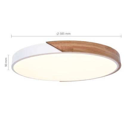 Brilagi - Lámpara de techo LED regulable PILANA LED/60W/230V 3000-6500K roble/blanco diámetro 60 cm + mando a distancia