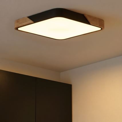 Brilagi - Plafón LED regulable PILANA LED/60W/230V 3000-6500K roble/negro 56x56 cm + control remoto