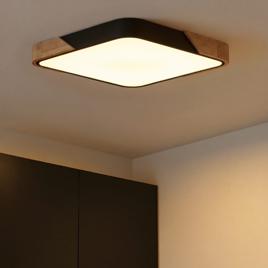 Brilagi - Plafón LED regulable PILANA LED/60W/230V 3000-6500K roble/negro 56x56 cm + control remoto