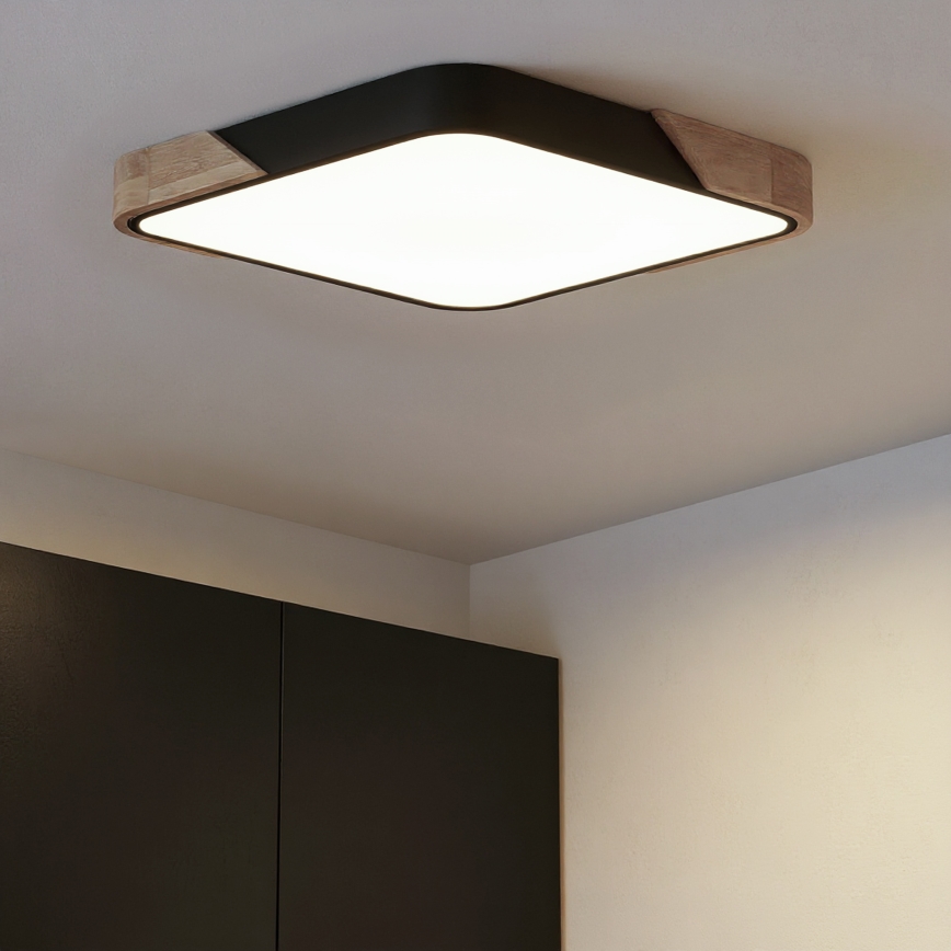 Brilagi - Plafón LED regulable PILANA LED/60W/230V 3000-6500K roble/negro 56x56 cm + control remoto