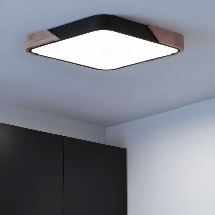 Brilagi - Plafón LED regulable PILANA LED/60W/230V 3000-6500K roble/negro 56x56 cm + control remoto
