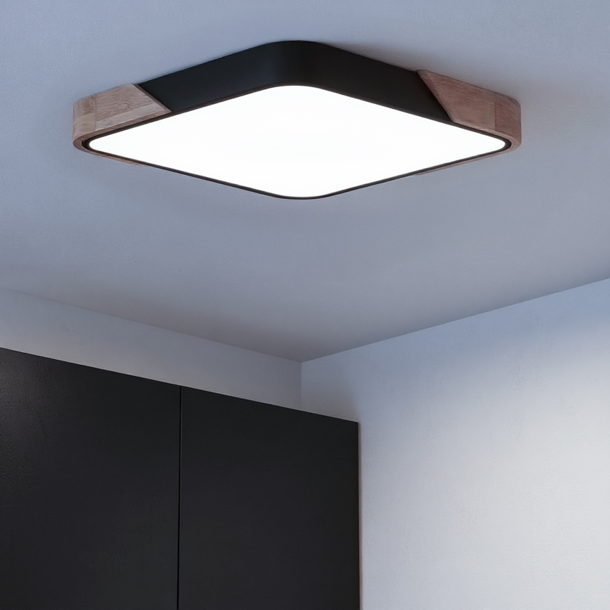 Brilagi - Plafón LED regulable PILANA LED/60W/230V 3000-6500K roble/negro 56x56 cm + control remoto