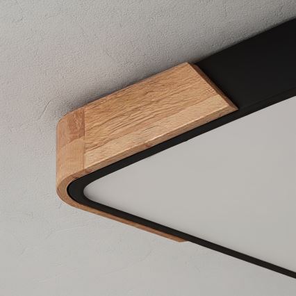 Brilagi - Plafón LED regulable PILANA LED/60W/230V 3000-6500K roble/negro 56x56 cm + control remoto