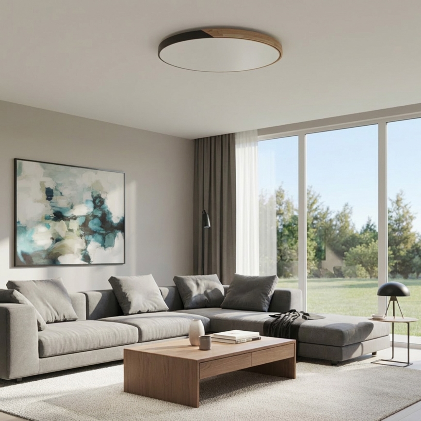 Brilagi - Luminaria de techo LED regulable PILANA LED/72W/230V 3000-6500K roble/negro Ø 80 cm + control remoto