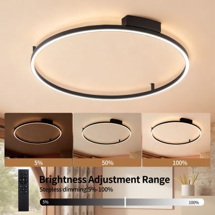 Brilagi - Luminaria de techo LED regulable PORTOFINO LED, 60 W, 230 V, 3000–6000 K, Ø 80 cm, negra, con mando a distancia