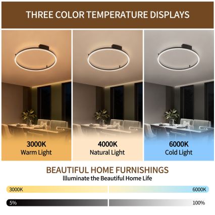 Brilagi - Luminaria de techo LED regulable PORTOFINO LED, 60 W, 230 V, 3000–6000 K, Ø 80 cm, negra, con mando a distancia