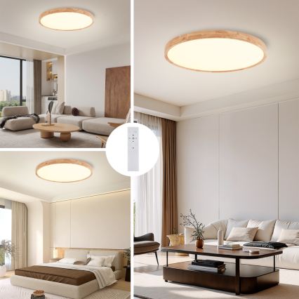 Brilagi - Plafón LED regulable WOODROUND LED/70W/230V 3000-6000K Ø 80 cm acabado madera CRI 90 + mando a distancia