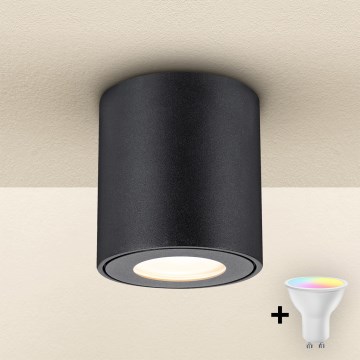 Brilagi - Luminaria LED RGBW regulable para baño MIA 1xGU10/6W/230V 3000K 84x80 mm negra IP54 + mando a distancia