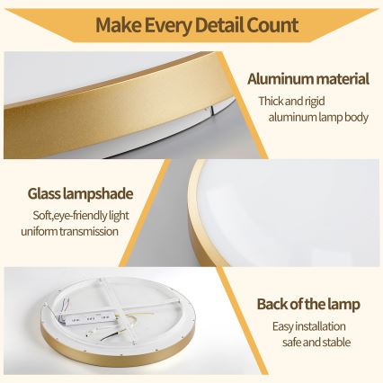 Brilagi - Luminaria de techo LED regulable GLASS POOL DOUBLE LED/60W/230V 3000-6000K 50 cm dorado + mando a distancia