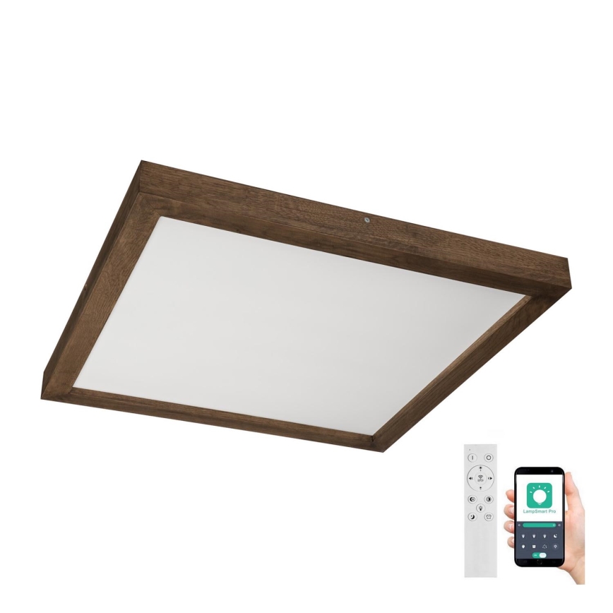 Brilagi - Luz de techo LED regulable para baño WOODY FRAME LED/50W/230V roble 60x60 cm 3000-6000K IP44 + control remoto