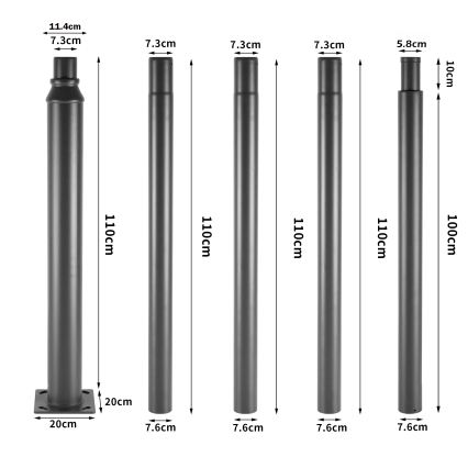 Brilagi - Tubo metálico para poste de iluminación exterior URBAN, 5 m, diámetro 58 mm, antracita