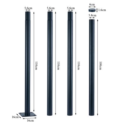 Brilagi - Tubo metálico para poste de iluminación exterior URBAN de 4 m, Ø 58 mm, antracita