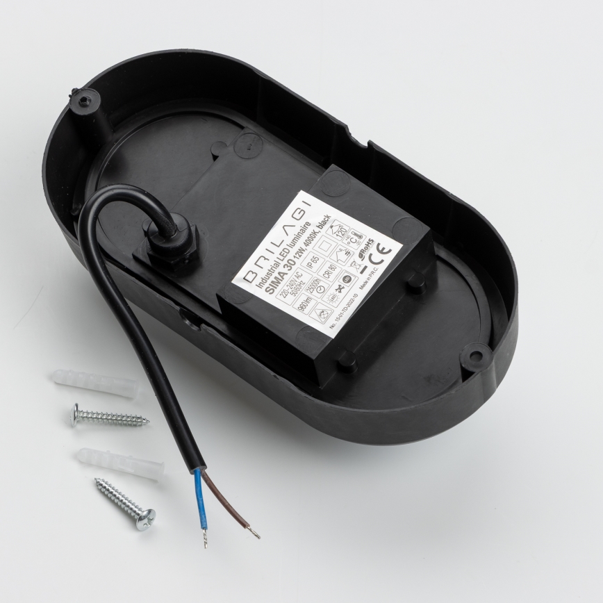 Brilagi - Plafón industrial LED SIMA LED/12W/230V IP65 negro