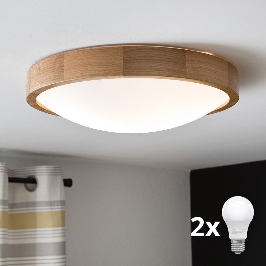 Brilagi - Plafón LED CARVALHO SLIM 2xE27/60W/230V roble diá. 37 cm