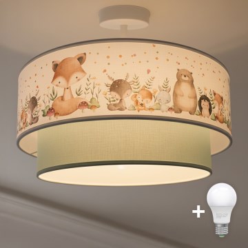 Brilagi - Plafón LED infantil BOBO 1xE27/10W/230V Ø 40 cm blanco/verde/con motivos de animales