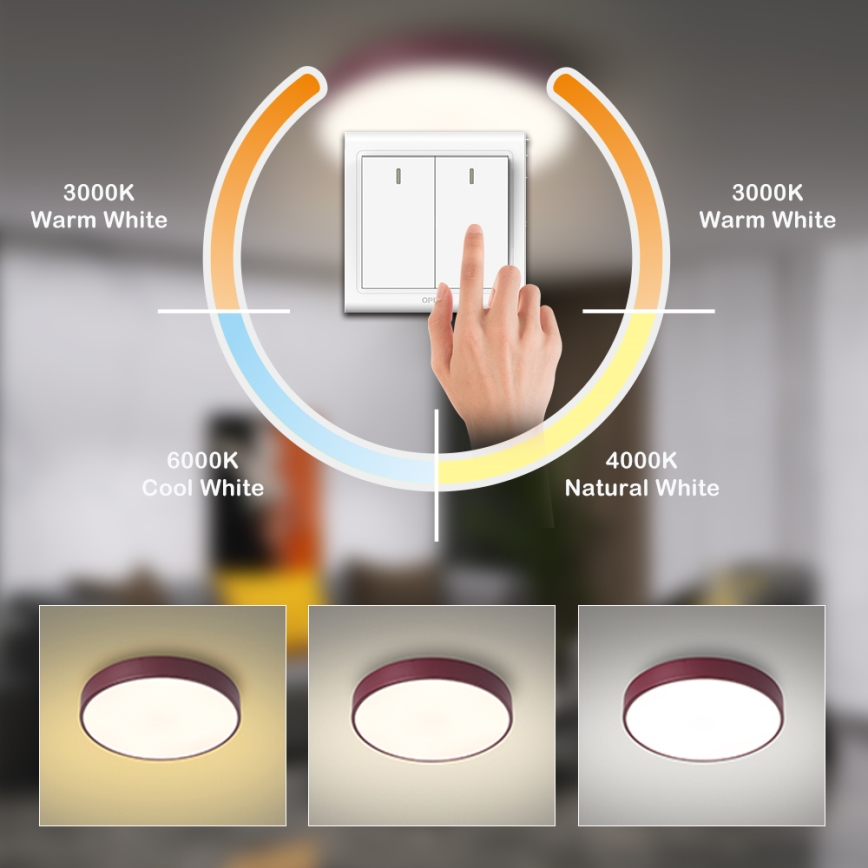 Brilagi - Plafón LED POOL LED/36W/230V 3000/4000/6000K Ø 30 cm burdeos