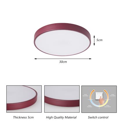 Brilagi - Plafón LED POOL LED/36W/230V 3000/4000/6000K Ø 30 cm burdeos