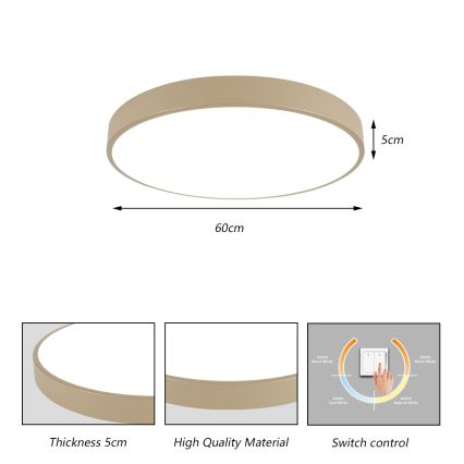 Brilagi - Lámpara de techo LED POOL, 60 W, 230 V, 3000/4500/6000 K, diámetro 60 cm, beige