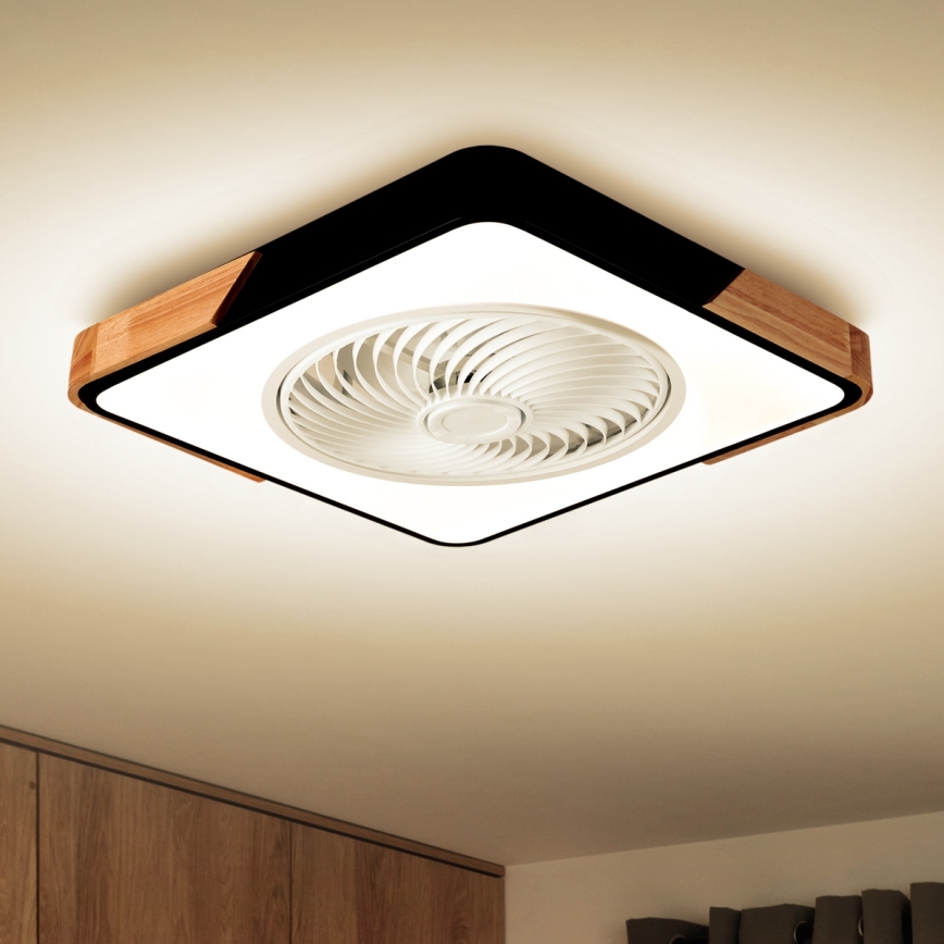 Brilagi - Plafón LED regulable con ventilador LED/30W/230V 3000-6500K negro/roble + control remoto