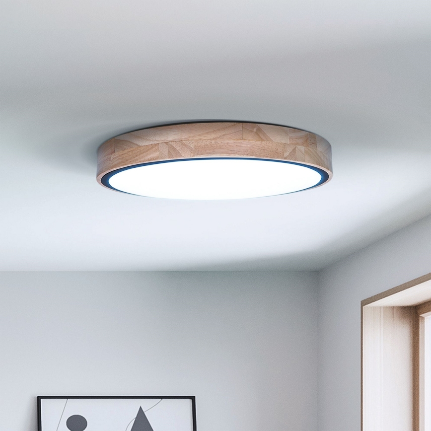 Brilagi - Plafón LED regulable GLORIA LED/48W/230V 3000-6500K roble diá. 40 cm + control remoto