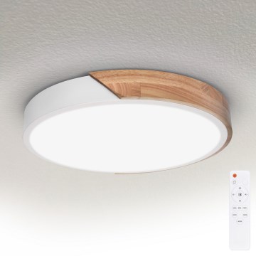 Brilagi - Plafón LED regulable PILANA LED/48W/230V roble/blanco diámetro 40 cm + mando a distancia