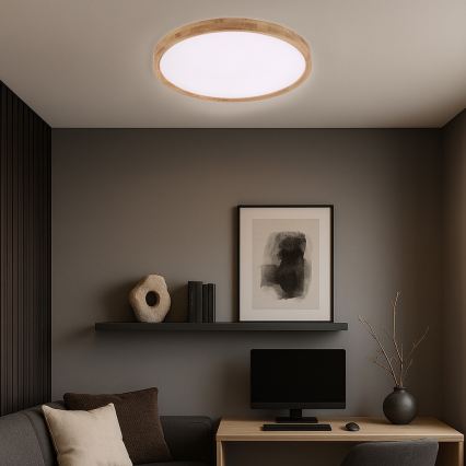 Brilagi - Lámpara de techo LED WOODROUND LED/40W/230V 3000/4000/6000K Ø 60 cm madera CRI 90