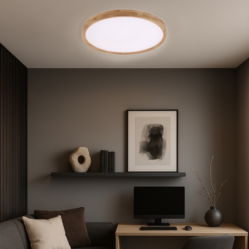 Brilagi - Lámpara de techo LED WOODROUND LED/40W/230V 3000/4000/6000K Ø 60 cm madera CRI 90