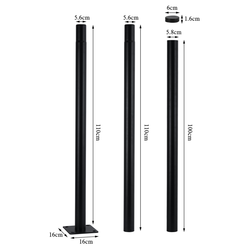 Brilagi - Poste de metal para iluminación exterior URBAN 3 m poste diá. 58 mate negro