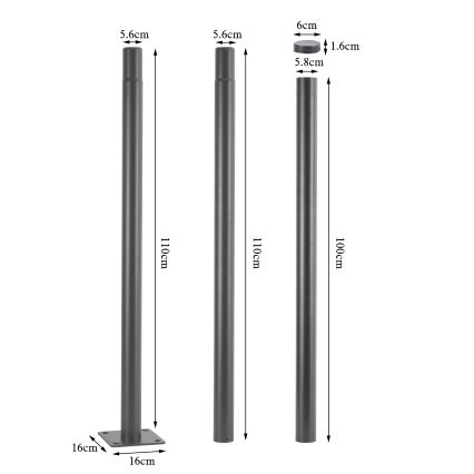 Brilagi - Mástil metálico para poste de iluminación exterior URBAN, 3 m, Ø 58 mm, gris