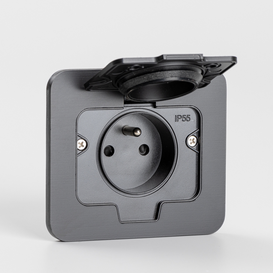 Brilagi - Toma de suelo empotrada para exterior IP55, negra, rectangular