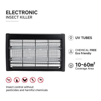 Brilagi - Trampa eléctrica para insectos 2xUV/10W/230V, cobertura 60 m², negro