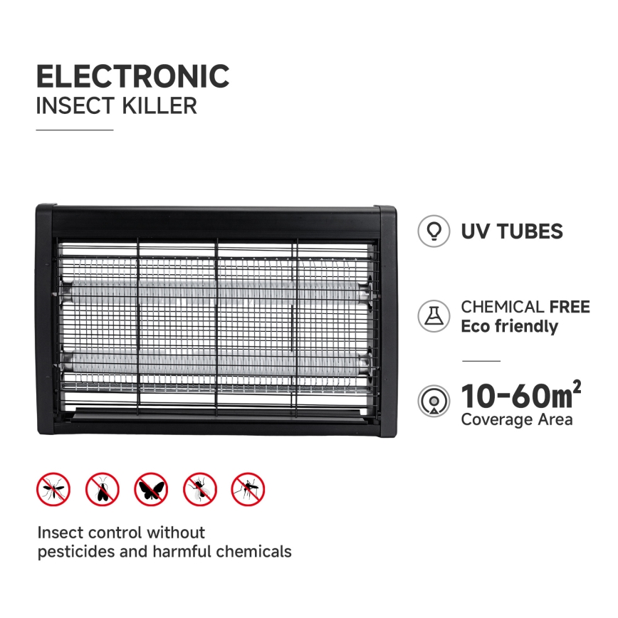 Brilagi - Trampa eléctrica para insectos 2xUV/10W/230V, cobertura 60 m², negro