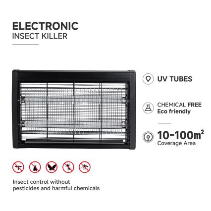 Brilagi - Trampa eléctrica para insectos 2xUV/18W/230V 100 m2 negro