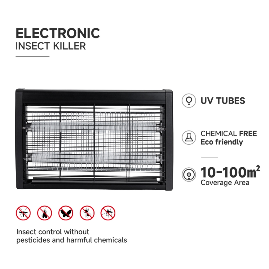 Brilagi - Trampa eléctrica para insectos 2xUV/18W/230V 100 m2 negro