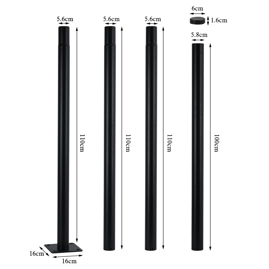 Brilagi - Varilla metálica para poste de iluminación exterior URBAN, mástil de 4 m, Ø 58 mm, negro