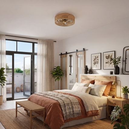 Brilagi - Ventilador de techo Ø 50 cm, 4x portalámparas E27 (máx. 40 W), 230 V, acabado en bambú, con mando a distancia