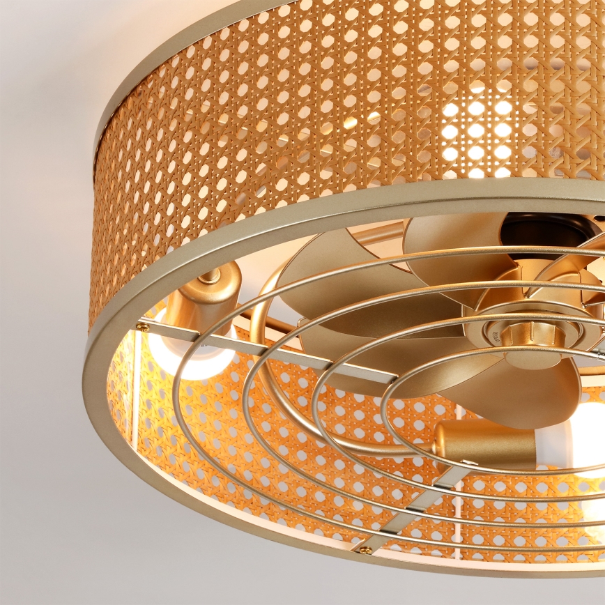 Brilagi - Ventilador de techo Ø 50 cm, 4x portalámparas E27 (máx. 40 W), 230 V, acabado en bambú, con mando a distancia