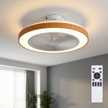 Brilagi - Ventilador de techo LED regulable 38W/230V 50 cm blanco/marrón + mando a distancia