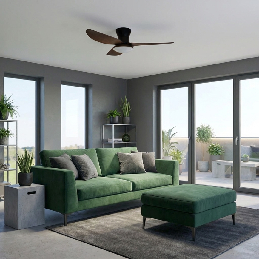 Brilagi - Ventilador de techo con luz LED regulable, 38W/230V, 100 cm, negro/marrón + mando a distancia