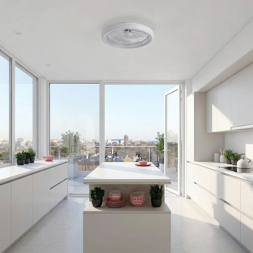 Brilagi - Ventilador de techo LED regulable, 40W/230V, diámetro 48 cm, blanco + mando a distancia